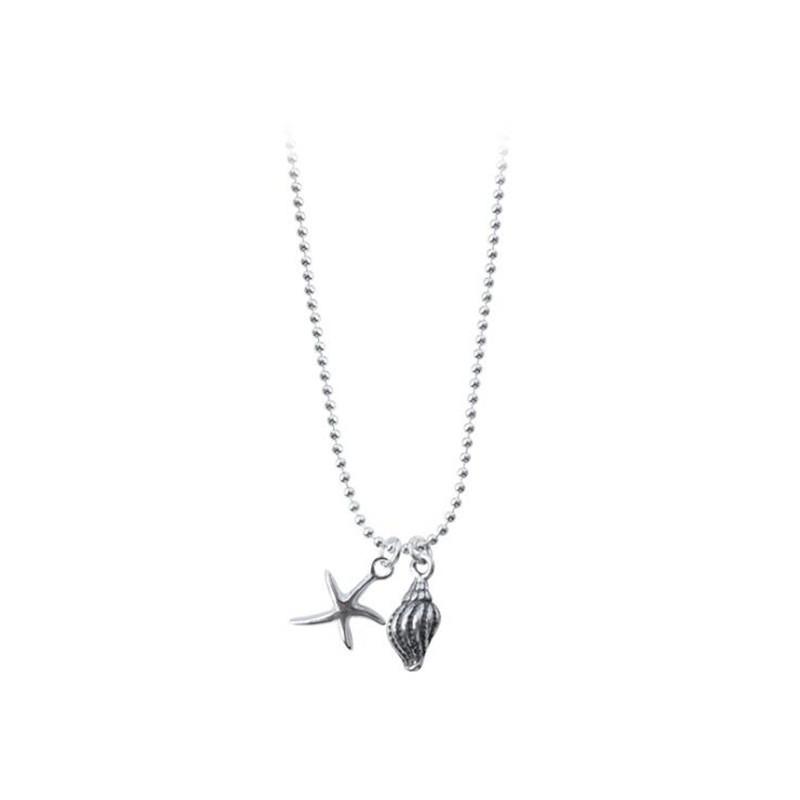 925 Silver Creative Conch Star Pendant Necklace Cute Starfish Design