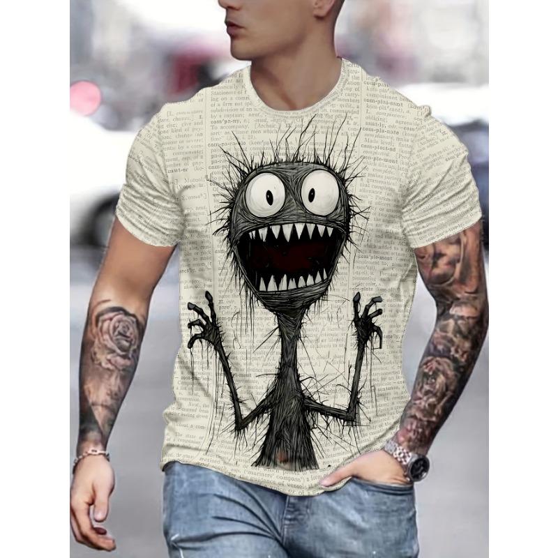 Summer Round Neck Creepy Cartoon Pattern 3D Print Top Fashionable Casual Short Sleeved Men's T-shirts