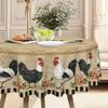 Vintage Pastoral Round Table Tablecloth, Rooster Pattern Flower European Country Household Table Cloth, Fabric Tablecloth