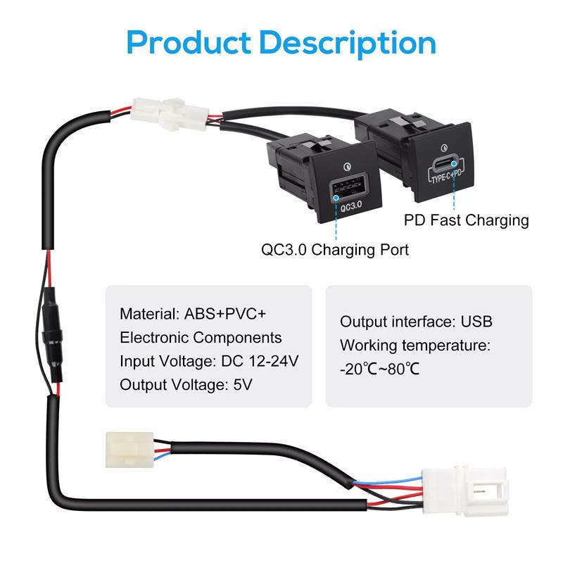 Dual Fast Car Charger PD & QC3.0 for VW Golf 6 MK6 Jetta 5 MK5 Scirocco 2006-2012 – USB Auto Phone Charging Adapter with Button