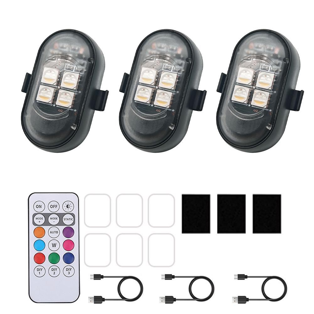 Wireless LED Strobe Lights for Car Motorcycle 8 Colors Rechargeable Warning Light Decor Atmosphere Anti-Collision 4LED