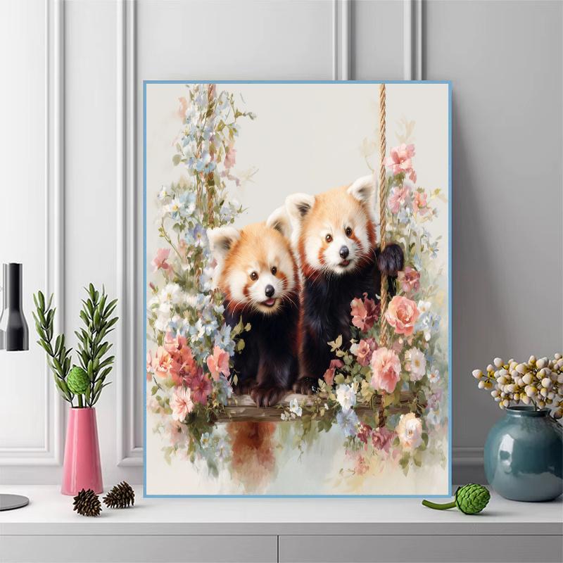 Red panda and flowers Pattern 3pcs 100% Round Full Drill 5D DIY Diamond Painting Embroidery Cross Stitch Rhinestone Décor