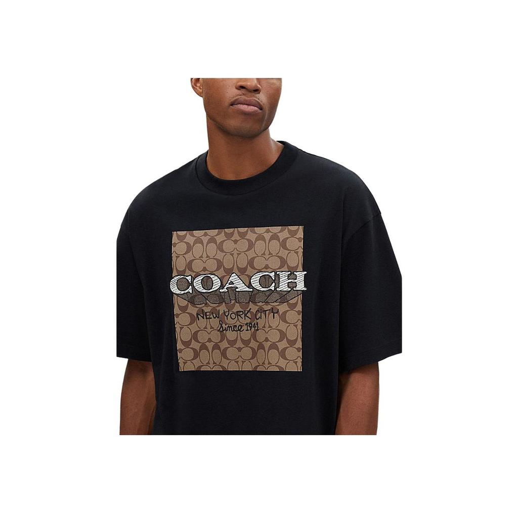 Coach Ss24 Logo Letter Applique Round Neck Short Sleeve T-Shirt Men T-Shirts Black CR489-BLK