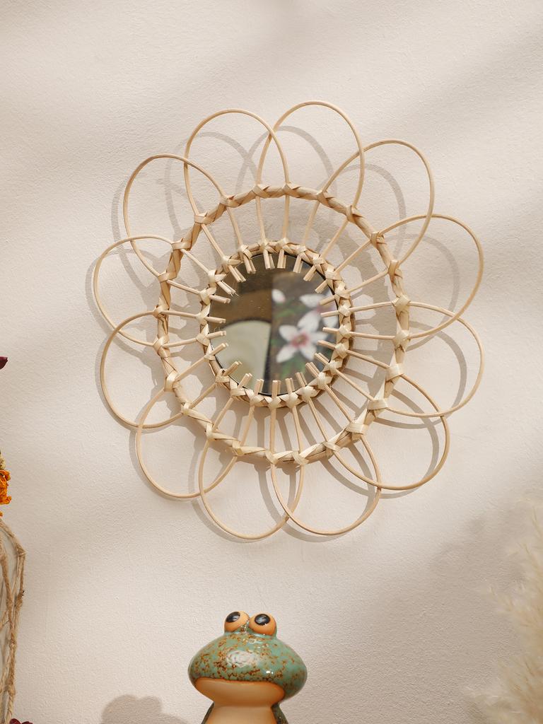 Dekorativer Spiegel, handgewebte Wandkunst, Wandspiegel, handgefertigter Spiegel, Wanddekoration, Raumdekoration, Ästhetik für Schlafzimmer, Wohnzimmer, Geschenk