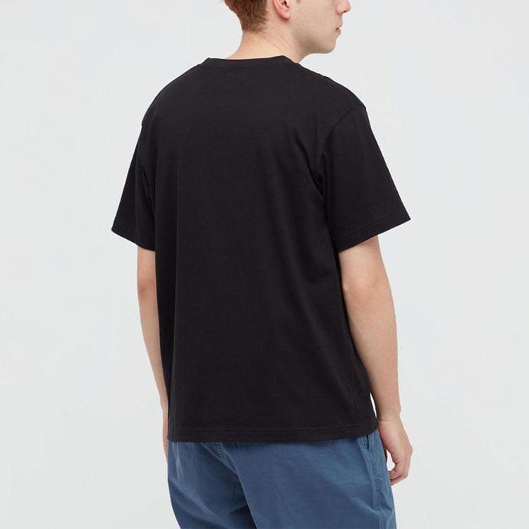 UNIQLO Essentials Printed Fitted Crew Neck Regular T-Shirt Unisex Tops Black 438030-09