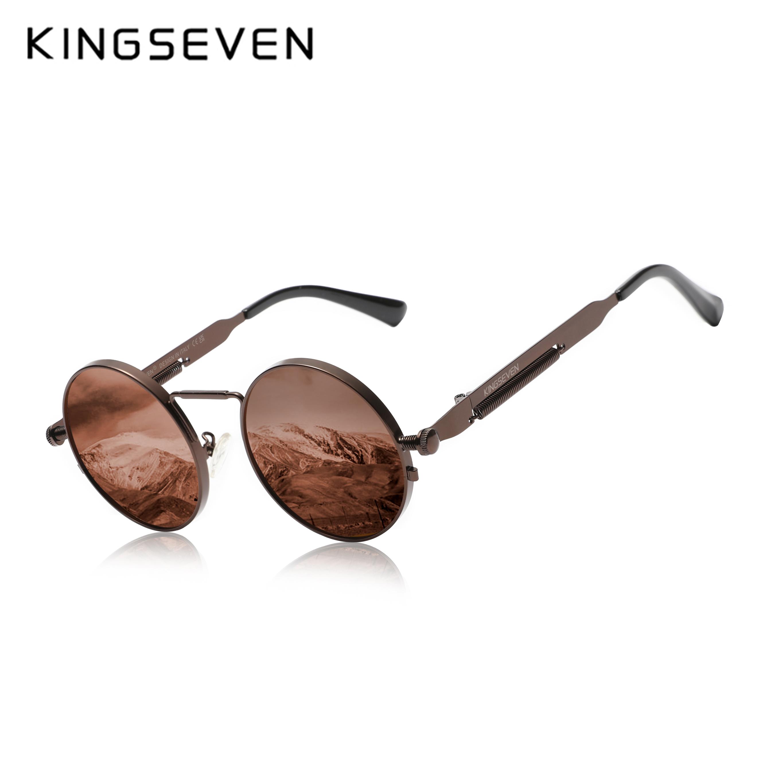 

KINGSEVEN Brand New Retro Sunglasses Gothic Steampunk Polarized Men Women Eyewear Designer Vintage Round Frame Outdoor Glasses Original Kingseven