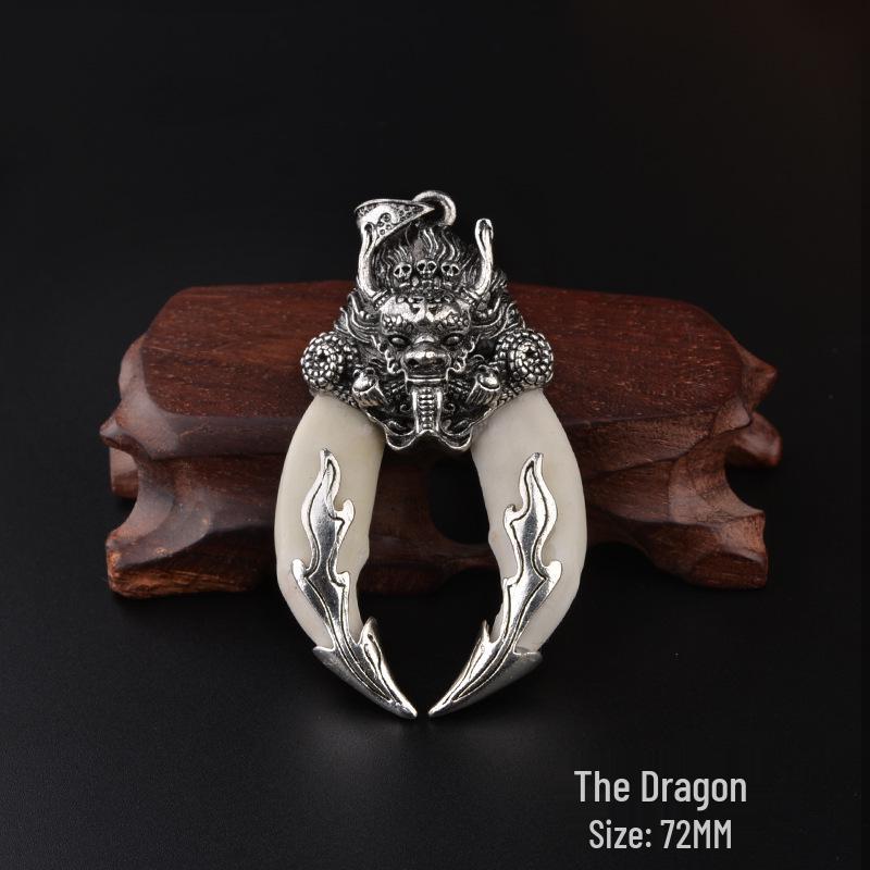 Sterling Silver Wolf Tooth Pendant Necklace: Real Wolf Dog Tooth Tip, Men's & Women's Retro Tibetan Silver Long Necklace.