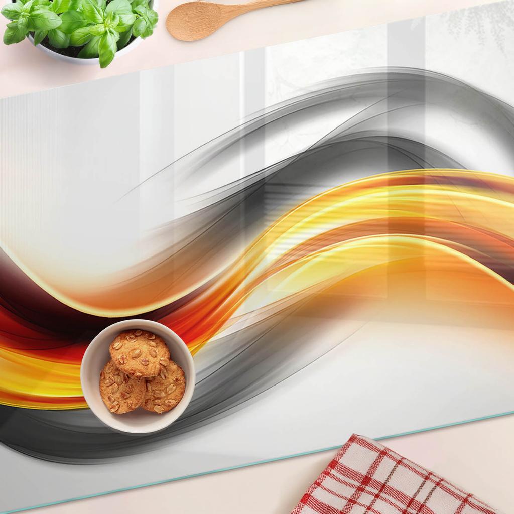 Tempered Glass Kitchen Board with Decorative Wave Abstraction Graphics 80x52 cm
