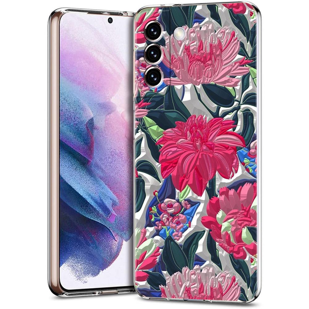 Transparent Phone Case Cover for Samsung Galaxy S25 S24 S23 S22 S20 S21 FE Ultra S24 S23 S10 S10E Plus Abstract Flower Pattern