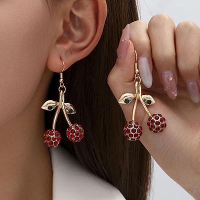 New Red Cherry Earrings Women's Cherry Red Earrings High-end Atmospheric Versatile Earrings Stud Earrings