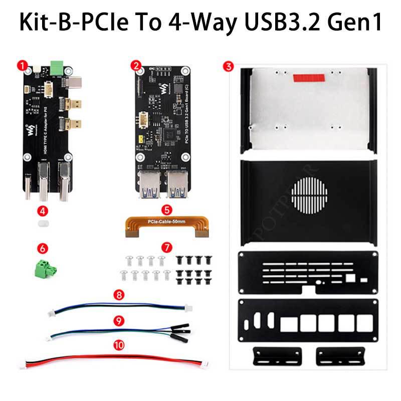 

Комплект корпусу для Raspberry Pi 5 B: Концентратор PCIe до USB 3.2 з усіма портами на одному боці