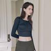 HuiT New Zipper Rib Round Crop Long Sleeve T