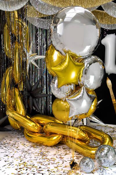Balon Foliowy Okrągły Pastylka, Srebrny, 80 Cm