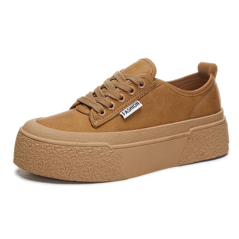 Leather little white shoes women's 2025 spring new platform retro board shoes women's big head muffin women's shoes versatile casual shoes