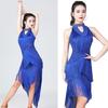 Glittering Latin Dance Dress Asymmetrical Sequins Fringe Performances Costume Breathable Polyester Stage Outfit