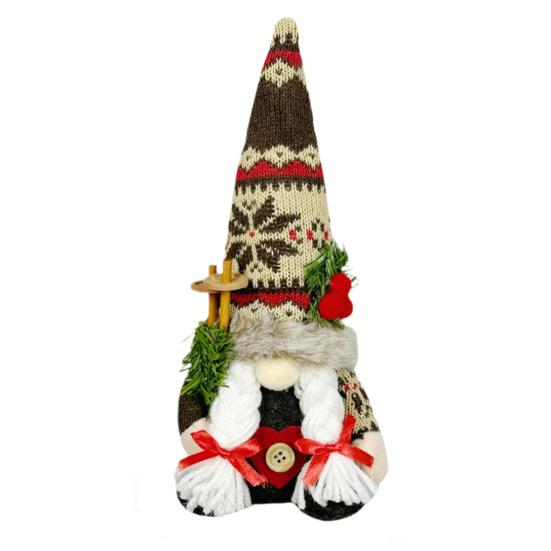 Christmas Plush Gnome Decoration Handmade Elf Dwarf Figurine with Knitted Hat Pine Branches Winter Stuffed Swedish Doll