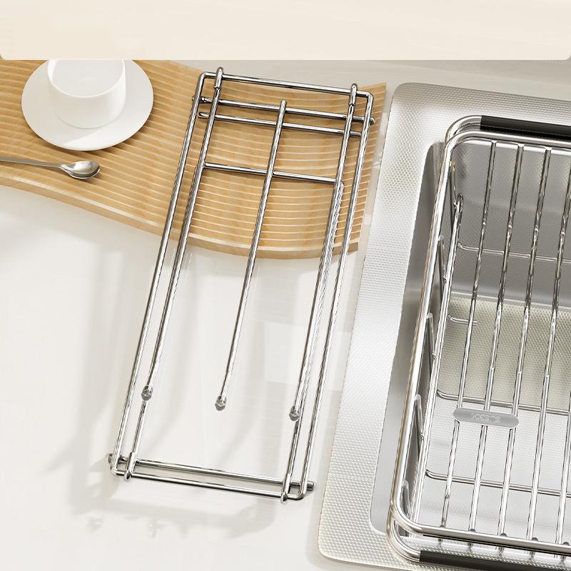 HeMu Stainless Steel Rag Rack Foldable Kitchen Table Top Drain Rack Multifunctional Brush Cup Storage Rack