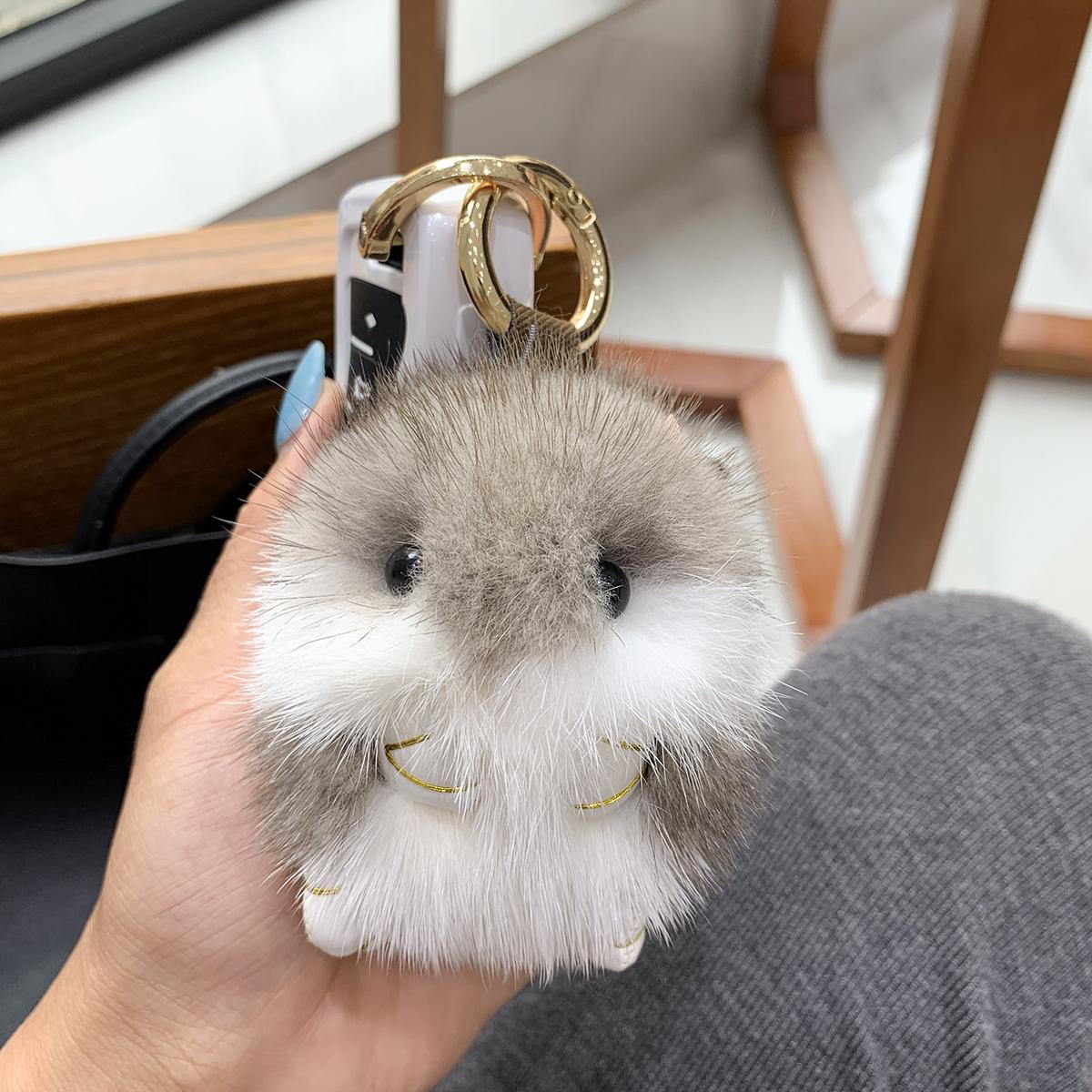 

8Cm Cute Mini Hamster Pendant Keychain Children Luxury Real Mink Fur Doll Toy Bag Car Key Charms Ornament Keyring Trinket Gifts 8 cm