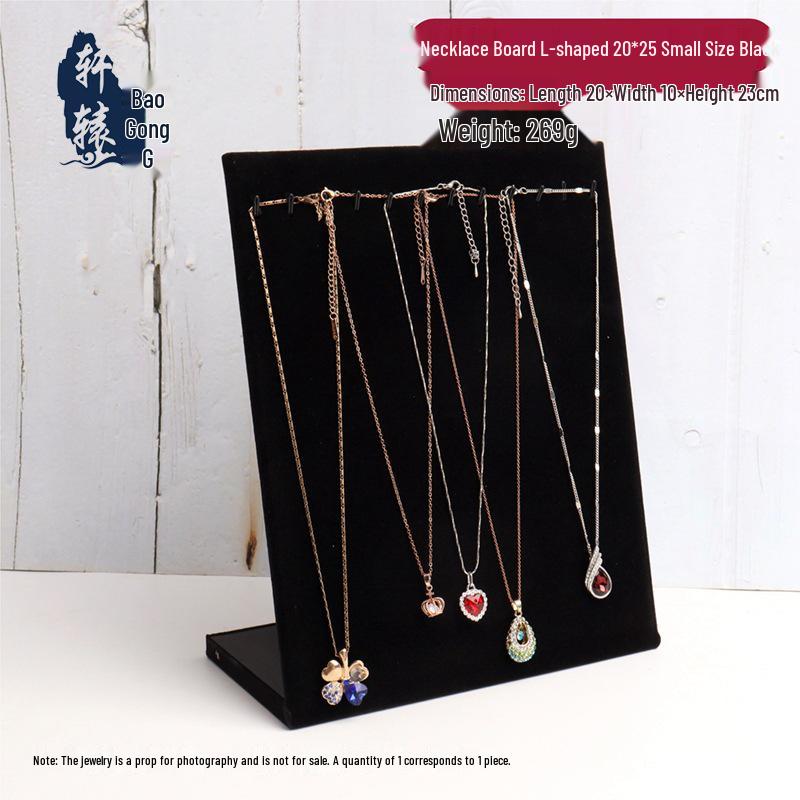 L-Shaped Necklace Display Stand: Velvet Jewelry Storage with Inclined Hook