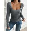 Women's Autumn and Winter Tops Y2K Temperament Slim Square Neck Long Sleeve Blouse