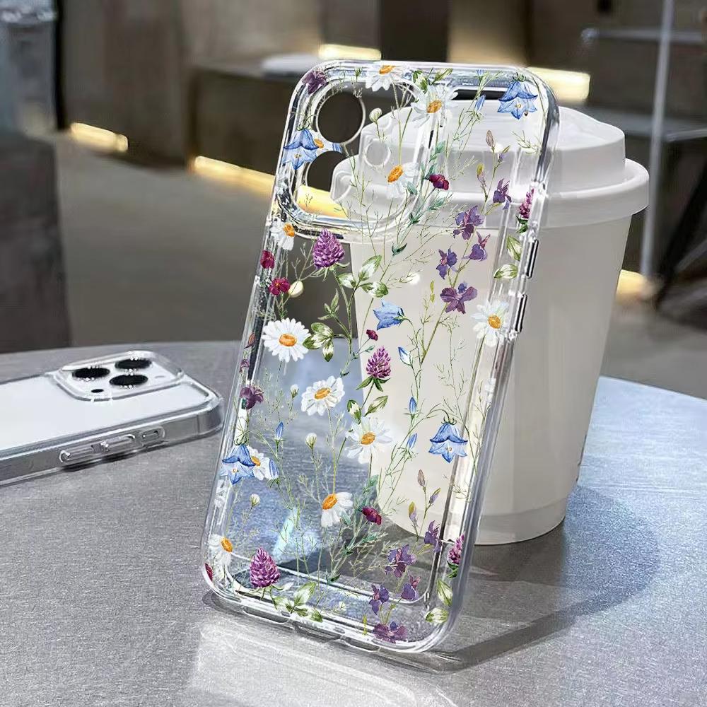 

Purple Flower Pattern Phone Case For Samsung Galaxy S26 S25 Ultra S24 S23 FE S22 S21 Plus S20 A73 5G A72 A71 Clear Bumper Cover Galaxy S20 Ultra