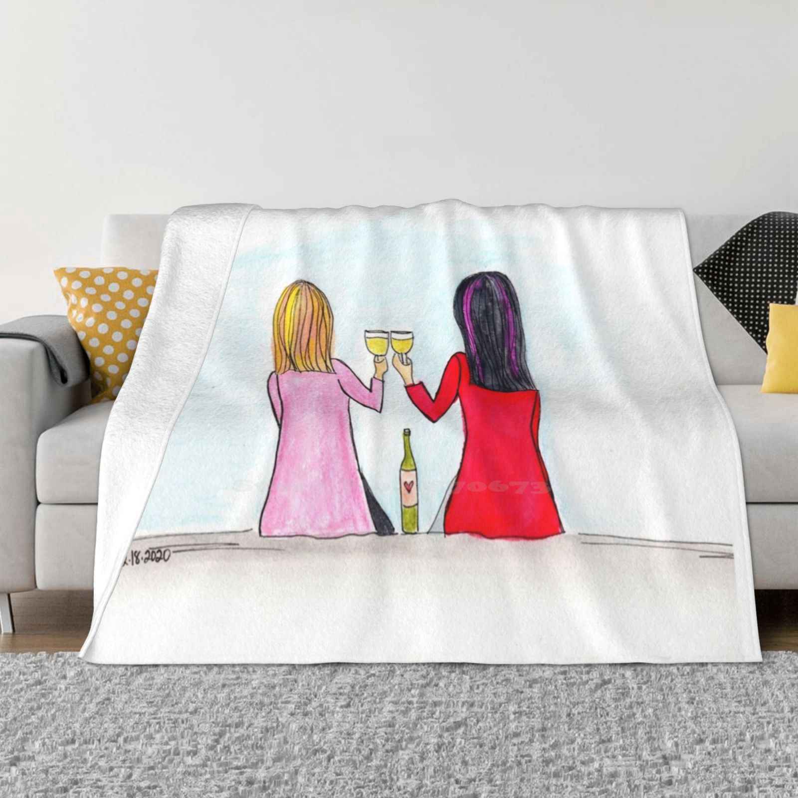 Cheers To Friendship Hot Sale Printing High Qiality Warm Flannel Blanket Wine Toast Girlfriends Cheers Friendship Celebrate 30x40in