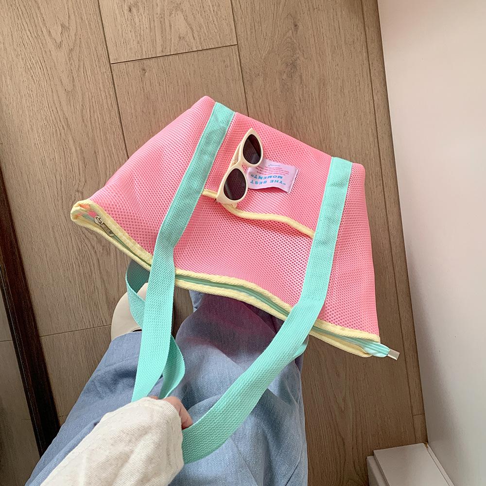 Shoulder Bag Mesh Tote Bag Colored Mesh Handbag Picnic Snack Bag Mesh Shopping Bag Travel