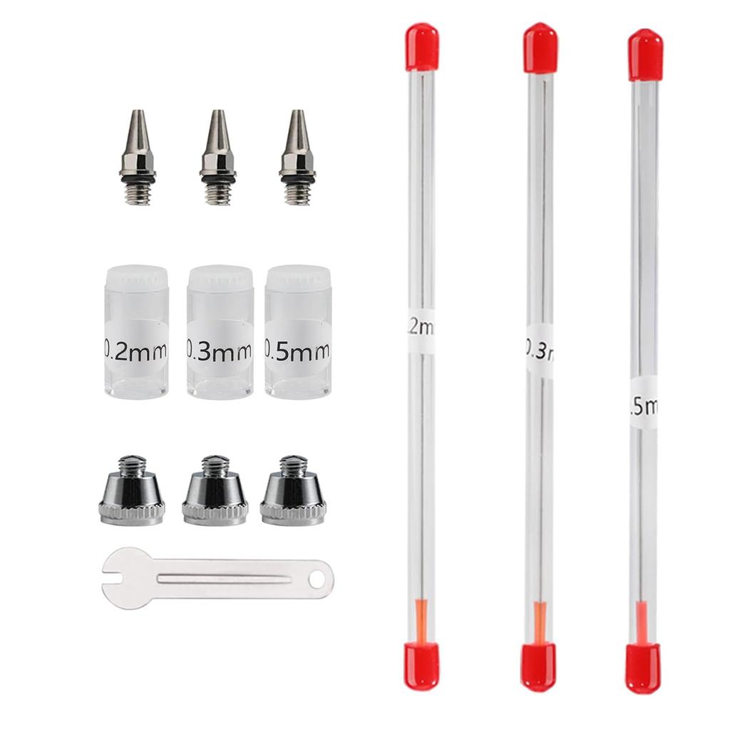 Chandini Airbrush Replacement Set for Plastic Model Painting, Modern Art, and Spray Painting, Spare Parts, Nozzles 0.2mm, 0.3mm, and 0.5mm