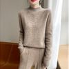 Autumn & Winter Women's Thick Wool Half-High Collar Pullover Sweater - Loose, Solid Color, Versatile Knit.