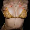 Yellow Rhinestone Sexy Body Chain Set, Nightclub Bikini Bra Shorts Skirt Body Accessories