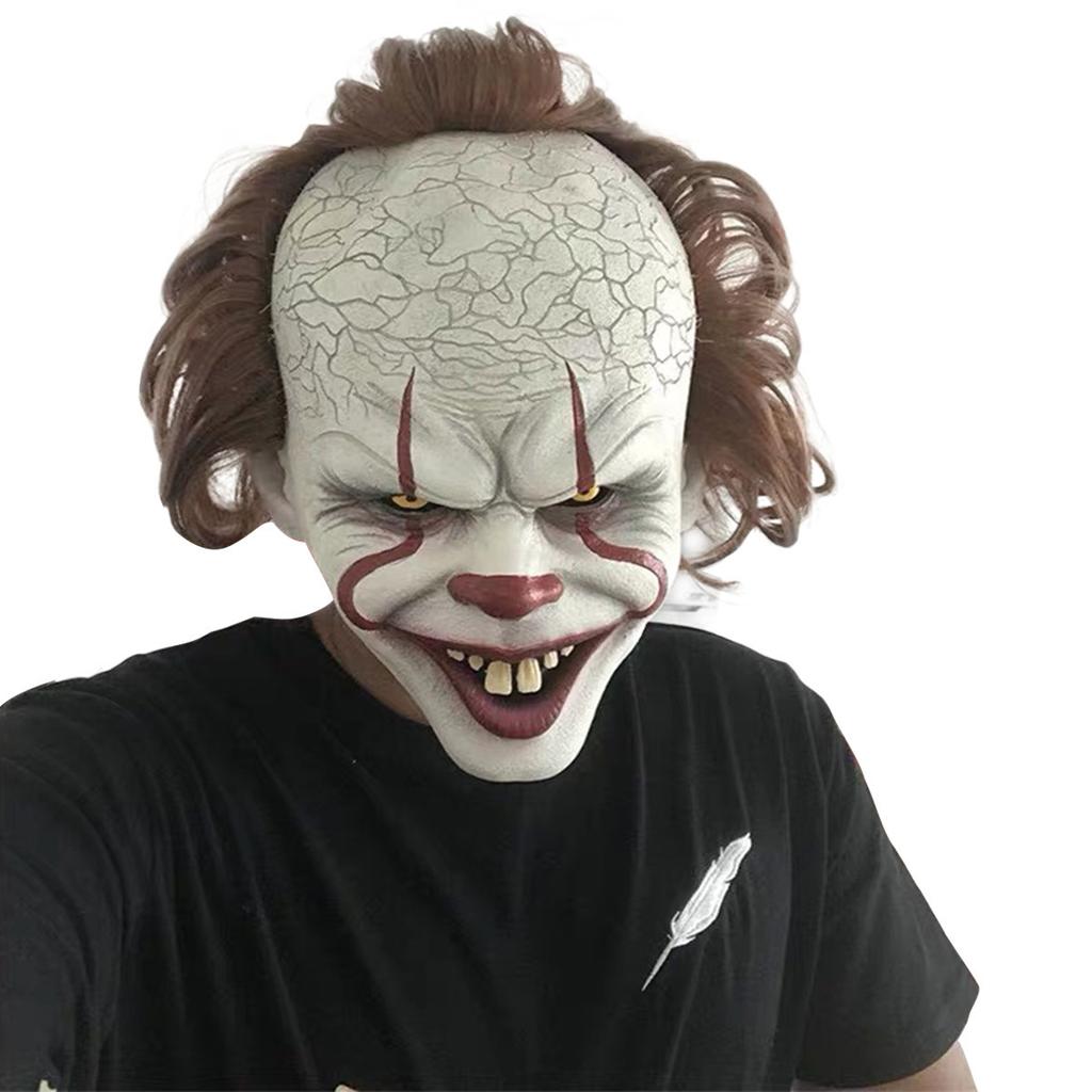 Halloweenská klaunská maska, dvourohý klaun, klaun se zvonkem