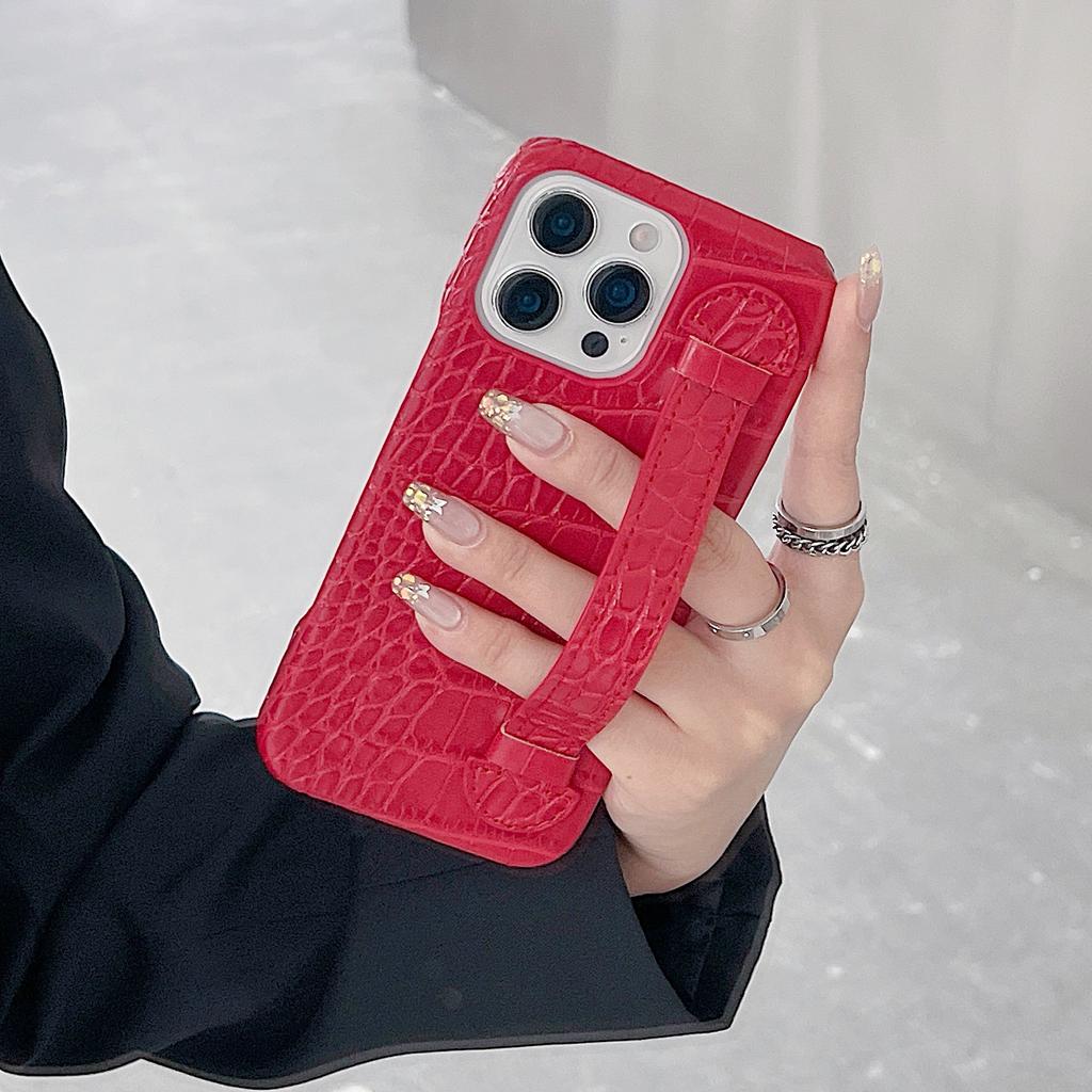 Light Luxury Crocodile Pattern Apple 17 Mobile Phone Case Half Pack 17pro Hard Wristband Support Heat Dissipation 16promax Mobile Phone Case
