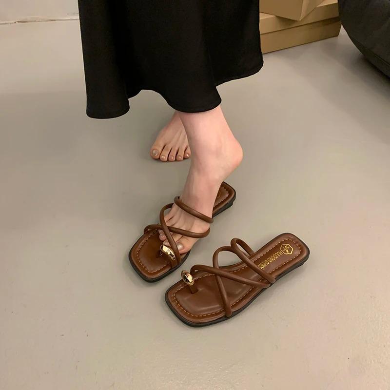 Slippers for Women French Style Design Sandals Summer Pinch-Toe Open-toe Sandals Flat Slippers for Women Comfort Beach Slippers