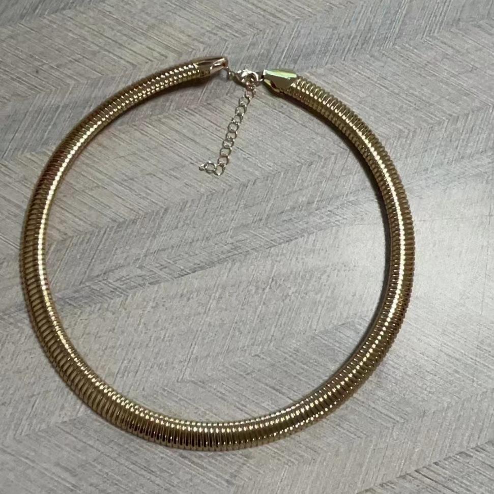 C044 Spring Necklace Minimalist Elastic Wide Snake Bone Chain Clavicle Chain Exaggerated Vintage Style Metal Necklace