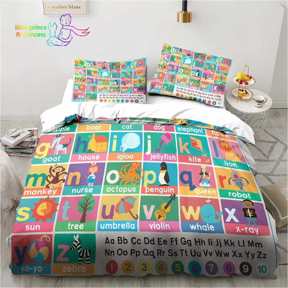 

Educational Alphabet Comfortable Duvet Quilt Cover Pillowcase Bedding Set Children Bedroom Decoration Home Textile 70x133cm 2pcs