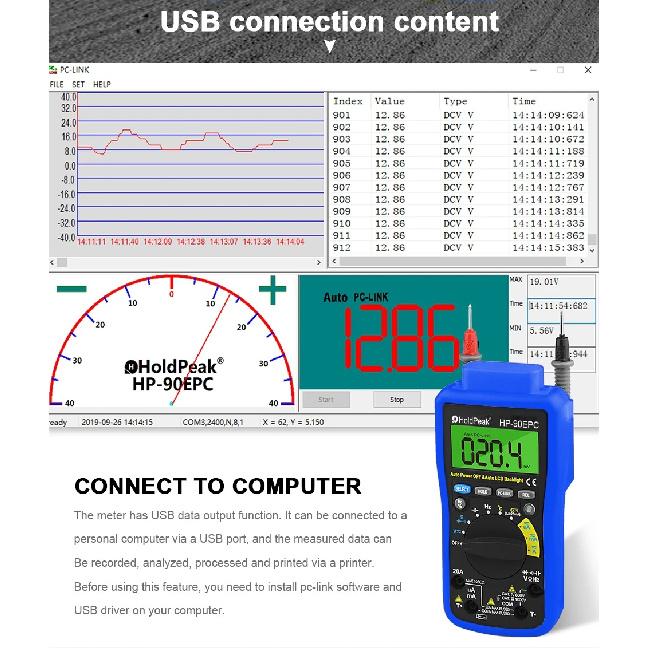 Professional Digital Multimeter True RMS NCV 20A Current AC DC Voltmeter Capacitance Resistance Tester HoldPeak HP-90EPC