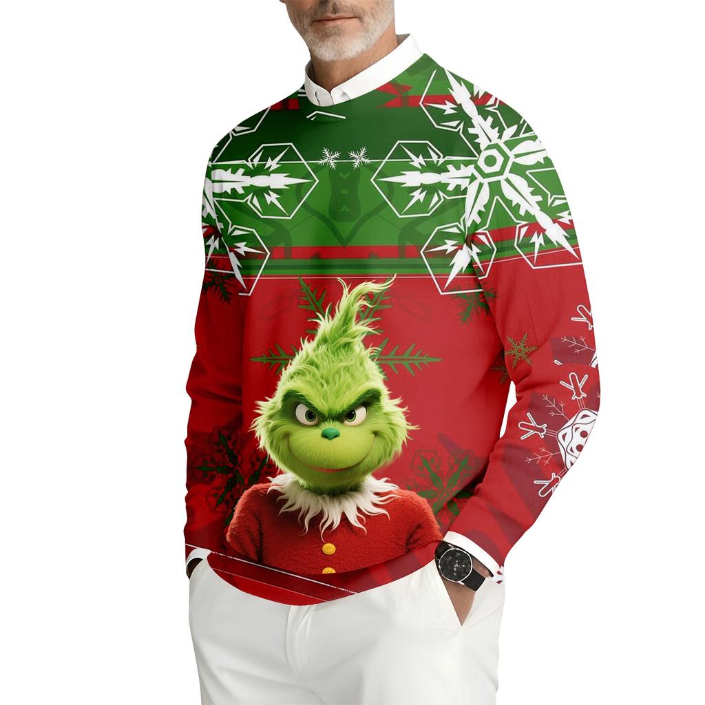 Herre Trykket Rund Hals Langermet Ribbestrikket Genser