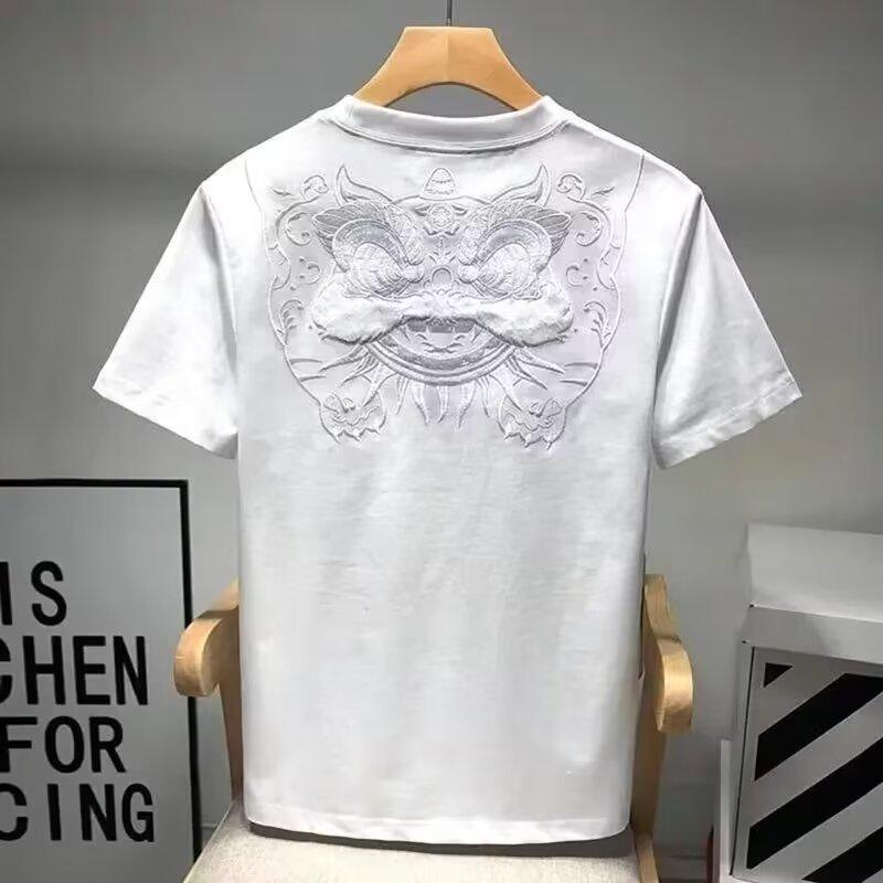 2024 Chinese Style Men's Lion Head Embroidery Loose Short Sleeve T-Shirt