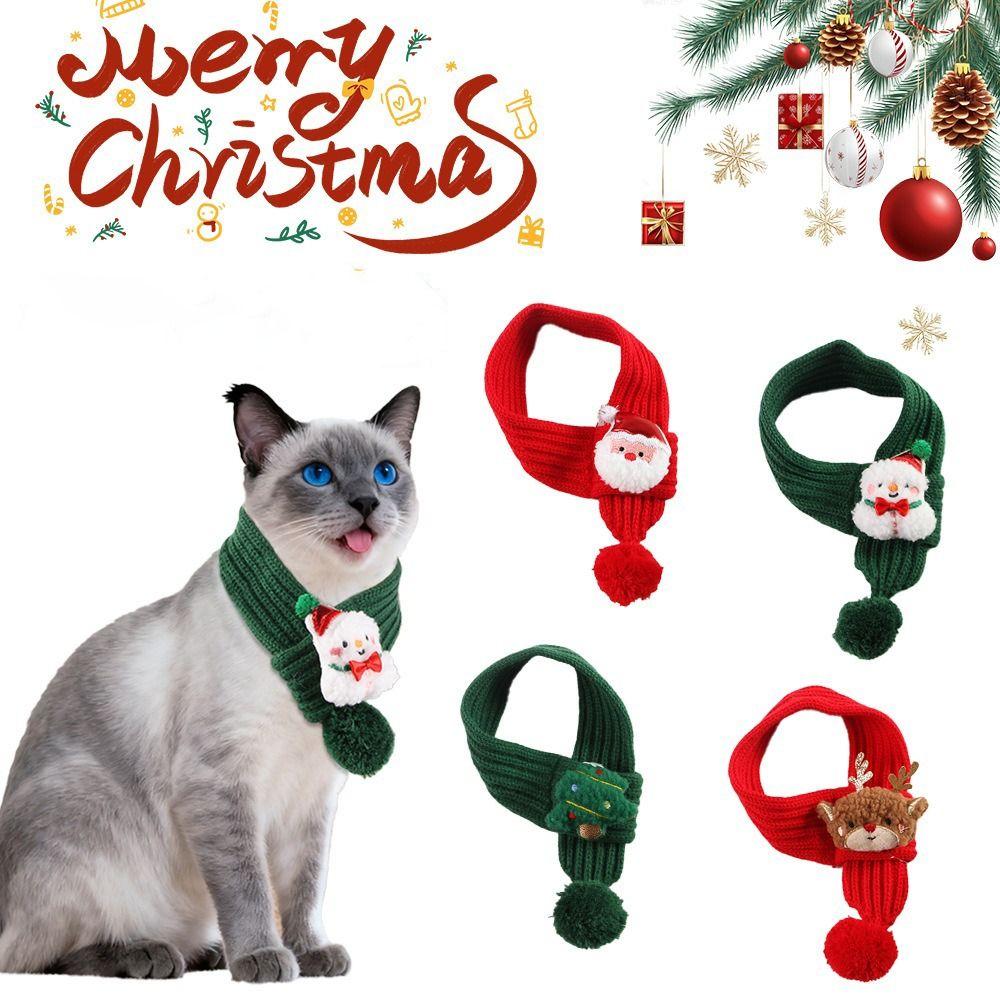 Red Green Dog Knitted Scarf Warm Pet Warm Scarf Decorative Pet Christmas Scarf Winter Season