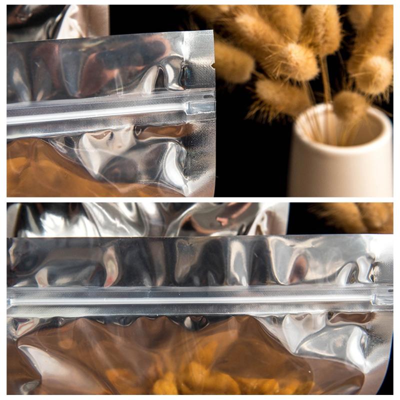 100Pcs Wholesale Clear Front Transparent Stand Up Smell Proof Resealable Ziplock Aluminum Foil Packaging Mylar Food Bag