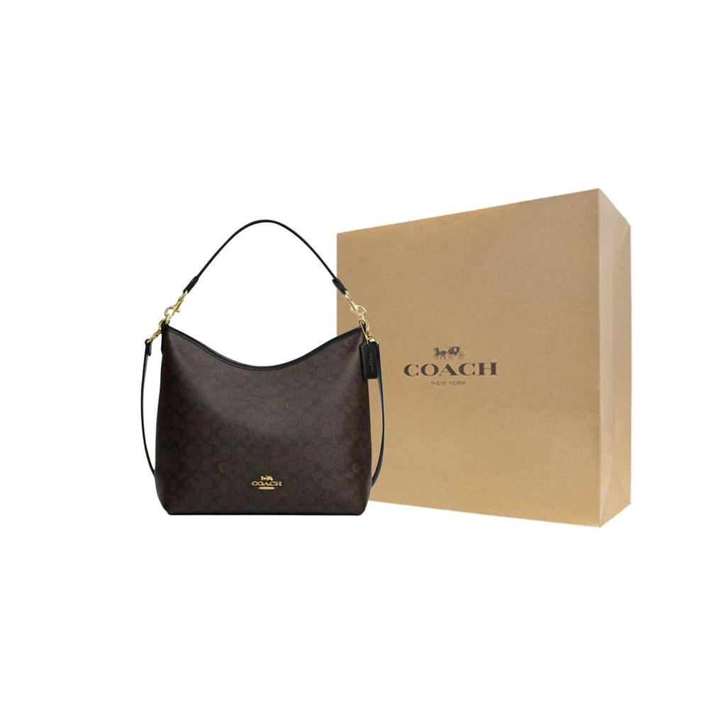 Coach Laurel 36 Logo Zip Closure Faux Leather Crossbody Shoulder Bag Large Women Bags Walnut Black CY685-IMXAQ