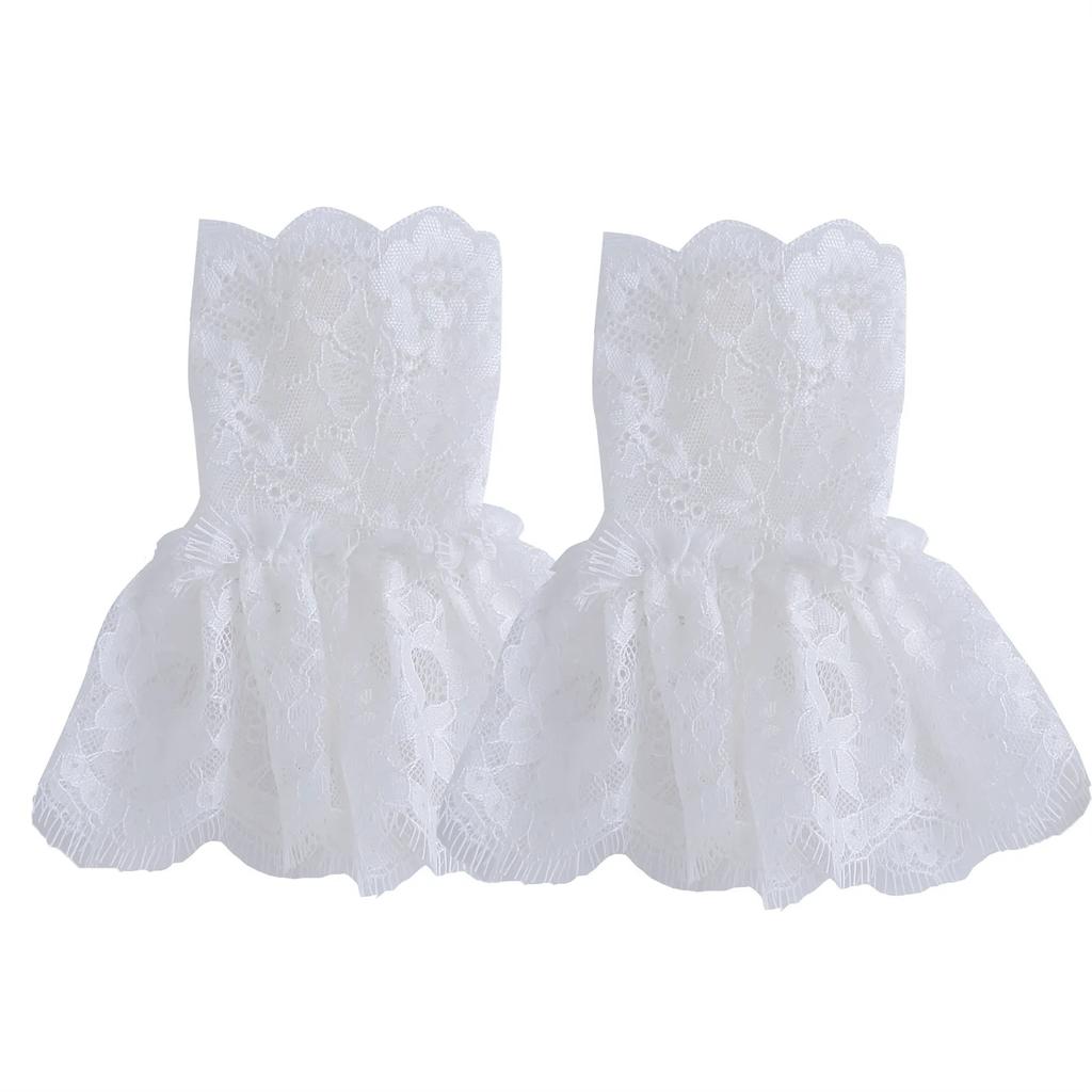 Fashion White Detachable Cuffs for Women Lace Fake Sleeve Cuffs Floral Pleated Embroidery Flare False Cuffs Extension Wristband