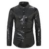 Mens Sequin Long Sleeve Shirt Party Nightclub Dance T-Shirt Shiny Button Tops