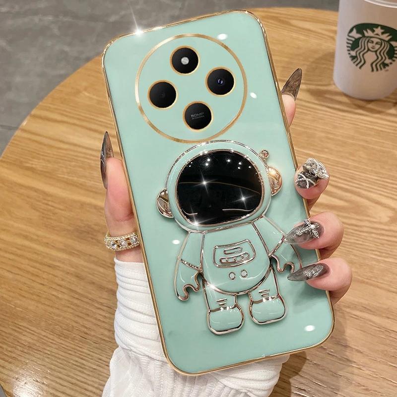 Luxury Astronaut Holder Plating Case For Xiaomi Redmi 14C 13C 13 4G 5G 12 12C 10C A1 A2 Plus A3 Silicone Stand Cover POCO C75