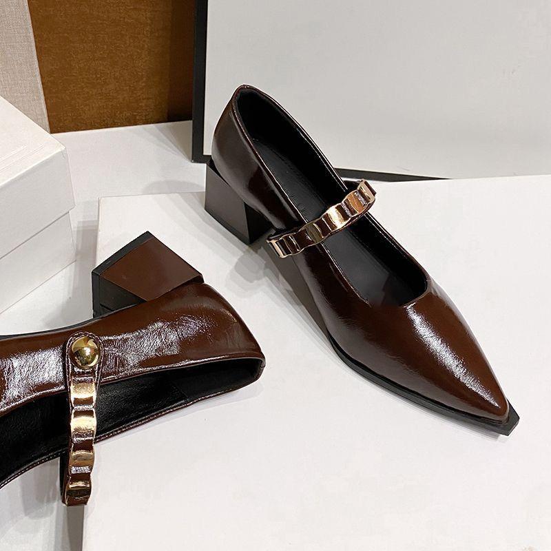 French Mary Jane Shoes Fashion Thick Heel High Heel Pointed Small Leather Shoes Spring and Autumn New Fashion Versatile Small Fragrance