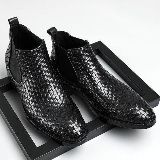 Handmade Embossed British-Korean Style High-Top Leather Men's Chelsea Martin Boots