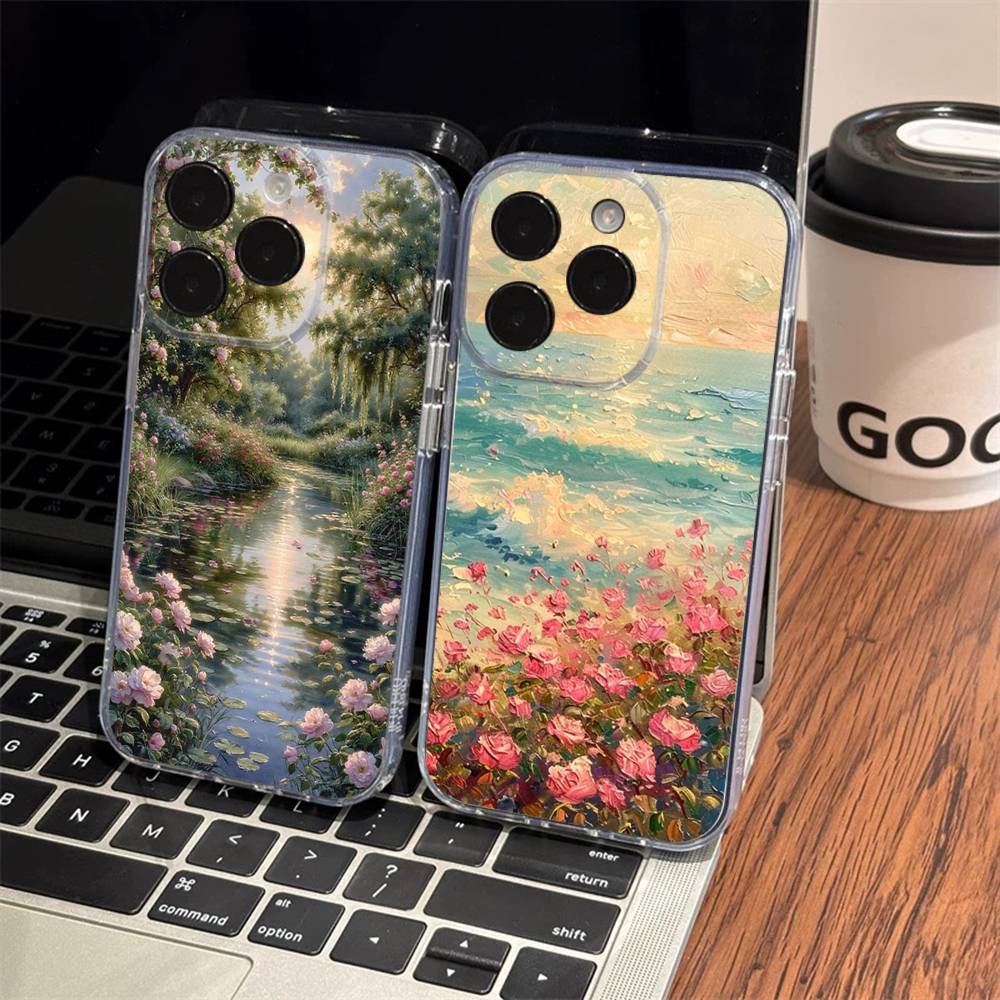 Floral Pattern Blue Flower Sea Cover Phone Case For iPhone 17 16 15 14 13 12 11 Pro Max Plus Mini Clear Soft Shell Thin Tpu