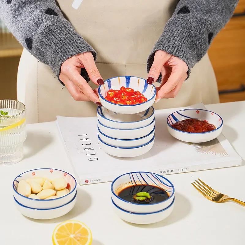 Korean Ceramic Small Round Dish Creative Snack Plate Sauce Dish Seasoning Plate Soy Sauce Vinegar Tableware Kitchen Supplies
