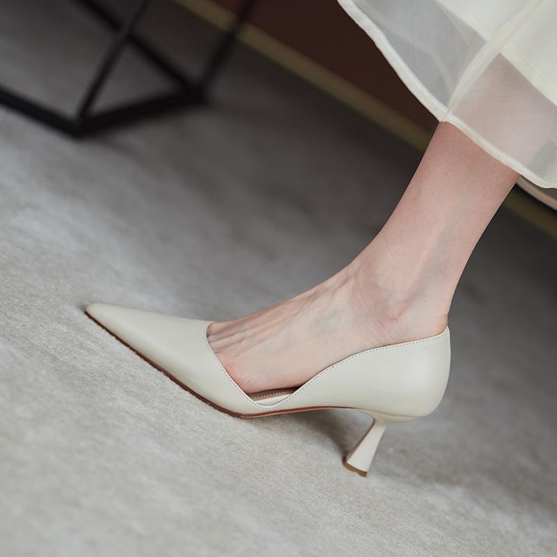 

New Luxury Exquisite Women s High Heels French Minimalist Soft Leather Hollow Shallow Mouth Fine Heels Casual Women s Shoes 39 бежевый