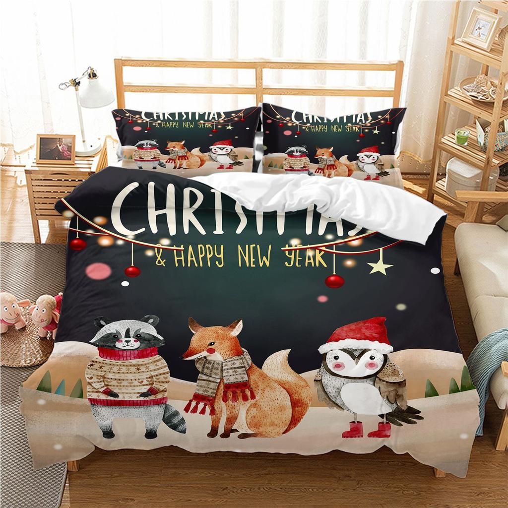 3D Printed Christmas Santa Claus 3D Printed (Three-piece Set) Quilt Cover Pillowcase Christmas Series Bedding